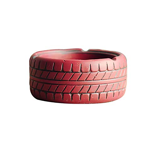 Topdo Cenicero de Interior,Cenicero Decoración del hogar Estilo Industrial Retro,Modelado de neumáticos,Cemento,Rojo(10.5 * 5cm)
