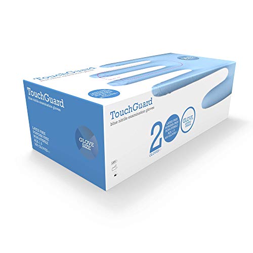 TouchGuard - Guantes de nitrilo azules desechables sin polvos ni látex, caja de 200 unidades, grandes