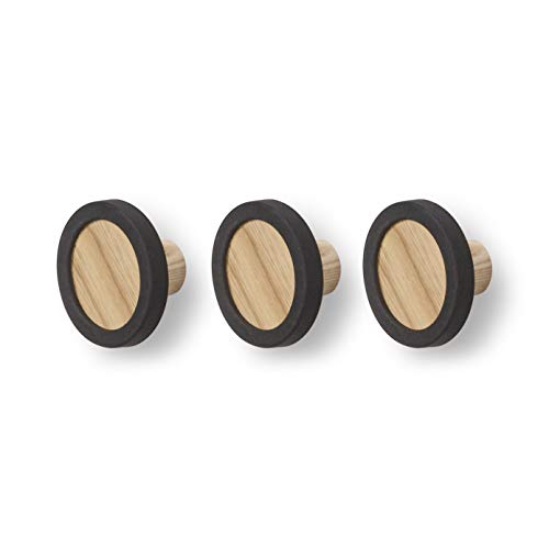Umbra Hub - Perchero de madera maciza (3 unidades, marco de goma), color negro y natural