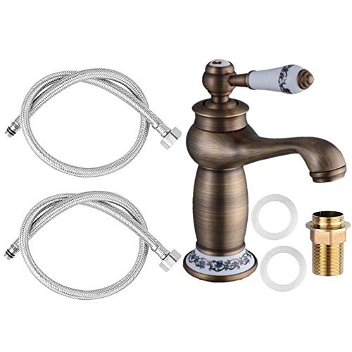 Umisu - Grifo retro de lavabo de latón y cerámica, grifo antiguo, estilo vintage, grifo de agua fría y caliente de repuesto para decoración de cocina, cuarto de baño latón envejecido Umisu - Grifo retro de lavabo de latón y cerámica, grifo antiguo, estilo vintage, grifo de agua fría y caliente de repuesto para decoración de cocina, cuarto de baño latón envejecido