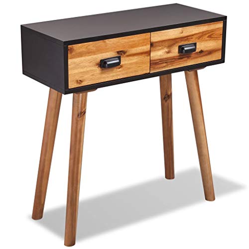 UnfadeMemory Mesa Consola Recibidor de Entrada,Mesa Alta Cocina,Mesa de Entrada,Mueble Auxiliar,Estilo Moderno,con 2 Cajones,Madera Maciza de Acacia y MDF,70x30x75cm Negro y Marrón