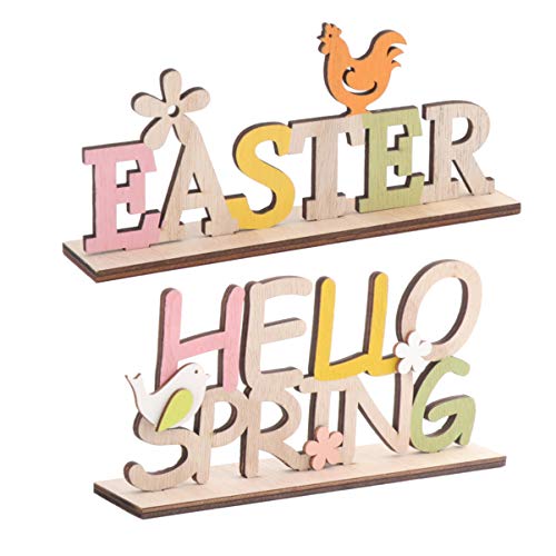 VALICLUD Decoraciones de Pascua Gallo Artesanías de Madera Hello Spring Carta Decoración de Mesa 2 Piezas Adornos de Pascua para La Oficina en Casa