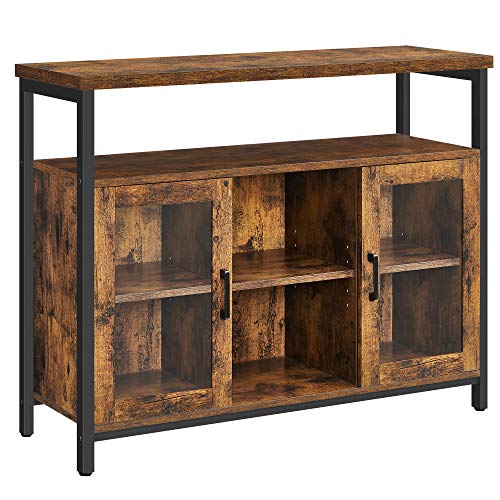 VASAGLE Aparador, Armario de 2 Puertas de Cristal Transparente, Mueble de TV, con Tablas Ajustables, para salón, Entrada, 110 x 35 x 80 cm, Estilo Industrial, Marrón Rústico y Negro LSC095B01 VASAGLE Aparador, Armario de 2 Puertas de Cristal Transparente, Mueble de TV, con Tablas Ajustables, para salón, Entrada, 110 x 35 x 80 cm, Estilo Industrial, Marrón Rústico y Negro LSC095B01
