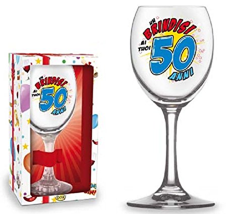 Vaso de cristal para 50 años con diseño impreso y idea de regalo para fiesta de 50 cumpleaños