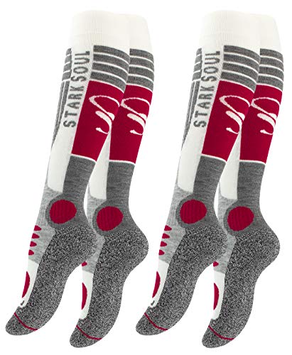 VCA - 2 pares de calcetines funcionales de esquí para mujer, calcetines de esquí con acolchado especial, Otoño-Invierno, Mujer, color Color blanco, gris y rojo., tamaño 35-38