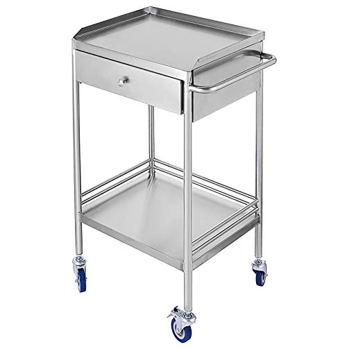 VEVOR Carrito de Médico con 2 Capas y 1 Cajón de 53,1 x 41,9 x 77,2 cm, Carrito de Laboratorio Acero Inoxidable de Plata, Carrito de Metal con 4 Ruedas Omnidireccional para Cafeterías y Hoteles