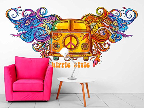 Vinilo Decorativo Pared Mandala Furgoneta Hippie Style | Varias Medidas 140x68cm | Multicolor | Pegatina Adhesiva Decorativa de Diseño Elegante