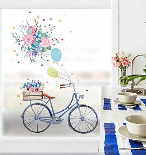 Vinilo electrostatico autoadhesivo modelo bicicleta con flores 45 x 60 cm para ventanas hogar escaparates comercios mamparas baño CHIPYHOME