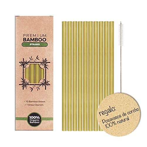 Vintree Pajitas de Bambú Pajitas Reutilizables Pack 10 Pajitas Biodegradables Pajitas Cócteles Pajitas Largas Incluye Cepillo de Limpieza y Caja de Embalaje Respetuoso con el Medio Ambiente 20 cm