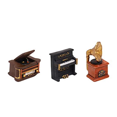 VOSAREA 3 figuras musicales de resina retro, reproductor de música fonográfico, decoración de escritorio, regalo para la oficina en casa