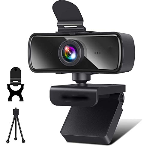 Webcam 2K Full HD Enfoque automático con Micrófono Estéreo, Jelly Comb Cámara Web USB con trípode y Cubierta de privacidad para PC, computadora, Zoom, XSplit, Skype, Conferencia