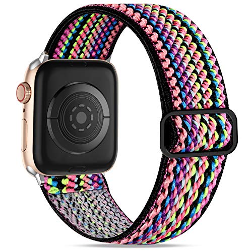 Wepro Correa Compatible con Apple Watch 44mm 42mm para Mujeres/Hombres, Correa de Repuesto Elegante de Nailon Ajustable Elástico para Apple Watch SE/iWatch Series 6 5 4 3 2 1, Arco Iris Delgado