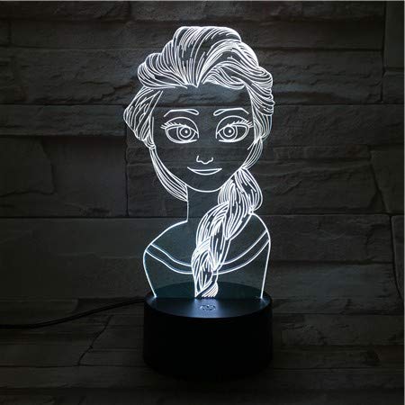 WoloShop Lampara LED Princesa Elsa Frozen Cambia Color USB Luz Nocturna Infantil