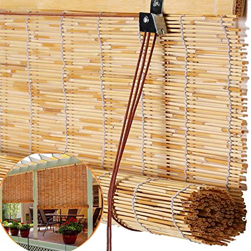 Wowdawn Cortinas De Caña Ventana Enrollable De Bambú Natural con Elevador Anti-UV Retro Filtro De Luz Cortina De Partición De Parasol para Exterior/Interior Personalizable