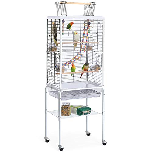 Yaheetech Jaula Pájaros Jaula con Soporte y Ruedas Jaula con Techo Abierto y Juguetes Blanca Altura 81cm Yaheetech Jaula Pájaros Jaula con Soporte y Ruedas Jaula con Techo Abierto y Juguetes Blanca Altura 81cm