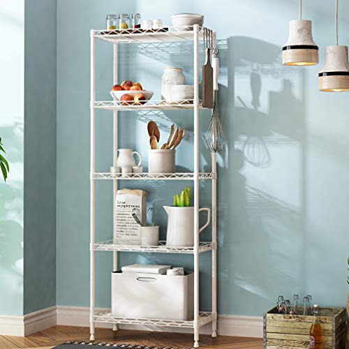 YOOKEA Estantería Metálica de Cocina de 5 Baldas con 4 Ganchos, Estantería de Almacenamiento de Rejilla de Acero para Cocina, Salón, Dormitorio y Garaje, 55 X 30 X 150 cm, Blanco YOOKEA Estantería Metálica de Cocina de 5 Baldas con 4 Ganchos, Estantería de Almacenamiento de Rejilla de Acero para Cocina, Salón, Dormitorio y Garaje, 55 X 30 X 150 cm, Blanco