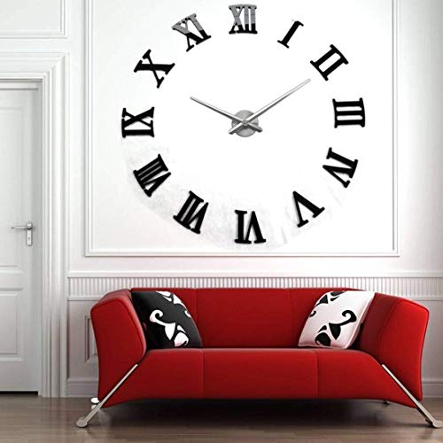 Yosoo - Reloj de pared gigante, diseño moderno con números romanos, 3D, para hacerlo tú mismo (DIY), ideal para decoración de salón u oficina