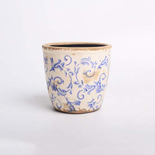 Yuanjiashop Maceteros Moderna de cerámica Pintado a Mano Floral Decorativo Planter Tiesto, 4.7” H, Azul Macetas de jardín para Interiores y Exteriores