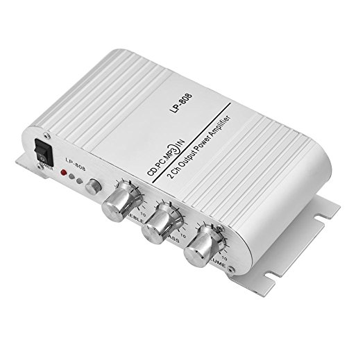 Zerone Mini Amplificador de Potencia de 2 Canales HiFi estéreo, Audio, bajo, Amplificador de Potencia 20W + 20W Digital para Interiores/Exteriores para Motocicletas de automóviles