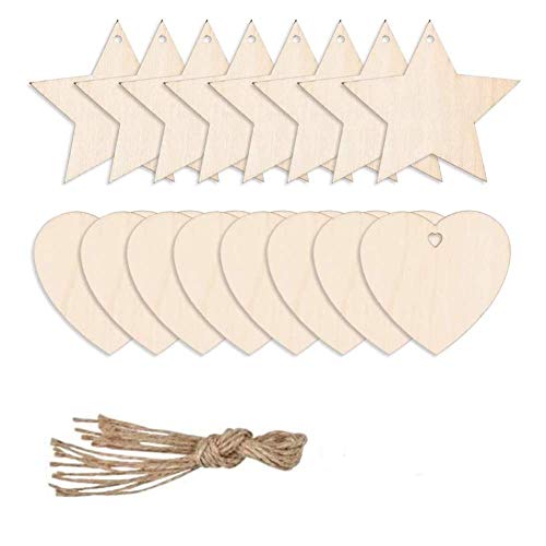 100 piezas adornos madera grandes corazones en forma madera y estrellas en forma madera adornos madera natural con cuerda, forma madera artesanal para decoración Navidad, hogar, boda 100 piezas adornos madera grandes corazones en forma madera y estrellas en forma madera adornos madera natural con cuerda, forma madera artesanal para decoración Navidad, hogar, boda