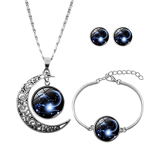 12 regalos de collar de luna constelaciones de astrología signos del signo del signo del zodiaco, para mujer, fluorescente en forma de luna
