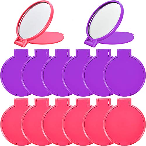 24 Piezas de Mini Espejo Plegable Espejo Redondo Portátil Compacto Espejo de Maquillaje para Mujeres Niñas, Viajes, Uso Diario, 2 Colores （Rosa, Púrpura）