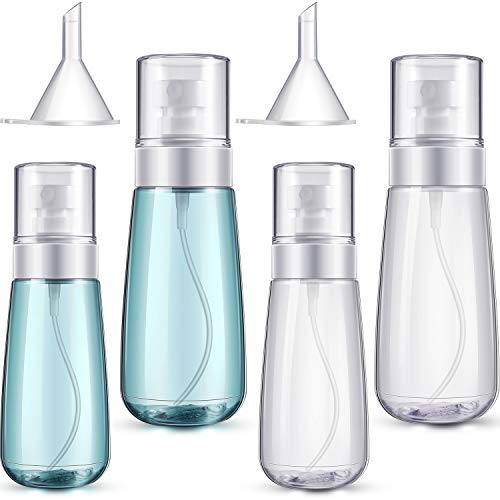 4 Piezas Botellas de Spray de Tamaño de Viaje, Botella de Spray de Niebla Fina de 60 ml/ 2 oz y 100 ml/ 3,4 oz Contenedores Recargables Transparentes Vacíos Sin Aire con 2 Embudos y 8 Etiquetas