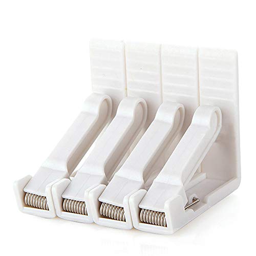 4 pinzas para mantel, clips de plástico blanco, pinza ajustable de alta sujeción, grosor de mesa de apoyo máx. 4,5cm, pinza para mantel, jardín, picnics, fiesta, cocina y restaurante. 5,8x5,8x1,5 cm