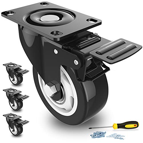 4 ruedas giratorias con bloqueo de seguridad, 75 mm, ruedas para muebles de carga pesada silenciosas con revestimiento de goma de poliuretano, giratorias 360 grados, capacidad total de 500 kg 4 ruedas giratorias con bloqueo de seguridad, 75 mm, ruedas para muebles de carga pesada silenciosas con revestimiento de goma de poliuretano, giratorias 360 grados, capacidad total de 500 kg
