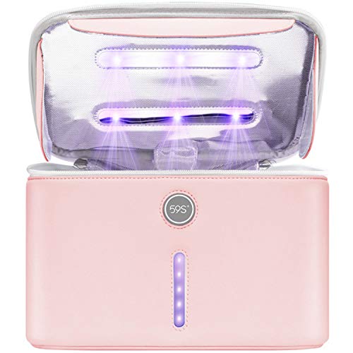 59S Bolsa desinfectante con luz UV con 12 LED UVC, XL Caja desinfectante portátil UV para teléfono Desinfectante recargable de 360 ​​° para viajes a casa Elimina el 99% de los virus P55