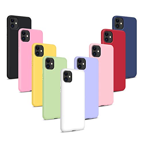 9X Funda para iPhone 12/iPhone 12 Pro 6.1", Carcasas Flexible Suave TPU Silicona Ultra Delgado Protección Caso(Rojo + Rosa Claro + Púrpura + Amarillo + Rosa Oscuro + Verde + Negro + Azul Oscuro)