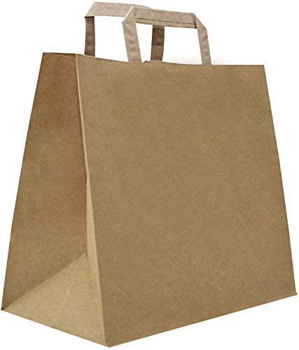 ACESA - Bolsas de papel color KRAFT, asa plana, 35 x 23 x 25 cm, paquete de 250 unidades. (Large)