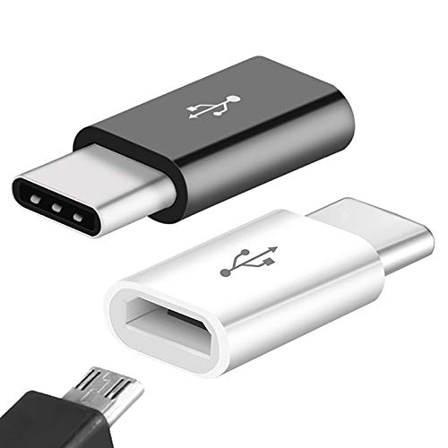 Adaptador Micro USB a USB C Adaptador Tipo C Aluminio Duradero Garantía de por Vida - para Nuevo MacBook, OnePlus 2/3/5, Sony Xperia XZ, Samsung Galaxy S8/9,S8, S8+, S9, 2 Unidades（Negro&Blanco）