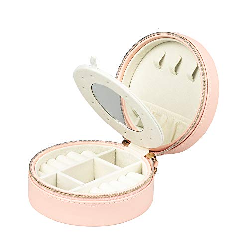 ADEL DREAM Joyero organizador de joyas, joyero de viaje, con cremallera y espejo, redondo, pequeño, para el hogar y el trabajo, ideal para niñas y mujeres (rosa) ADEL DREAM Joyero organizador de joyas, joyero de viaje, con cremallera y espejo, redondo, pequeño, para el hogar y el trabajo, ideal para niñas y mujeres (rosa)
