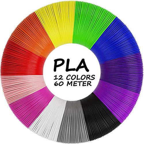 AGPTEK Filamento PLA para Pluma de 3D, 12 Colores 3D Pen Filamento 1.75MM (5 M por Color, Total 197 Pies/ 60M)