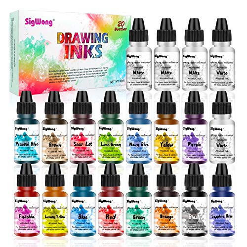 Alcohol Ink Set - 20 botellas vibrantes de alta concentración de tinta a base de alcohol para la fabricación de placas de Petri de resina, pintura de resina epoxi, arte de tinta de alcohol(10 ml)