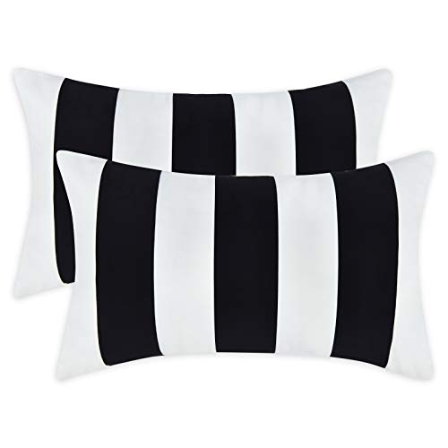 Alishomtll Juego de 2 fundas de cojín de 30 x 50 cm, diseño de rayas, suaves, decorativas, juego para sofá o dormitorio, color blanco y negro