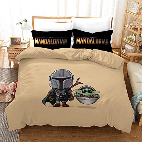 Amacigana Mandalorian - Juego de ropa de cama y funda de almohada de microfibra, impresión digital 3D, 3 unidades (funda nórdica y funda de almohada) (18,200 x 200 cm + 2 x 50 x 75 cm)