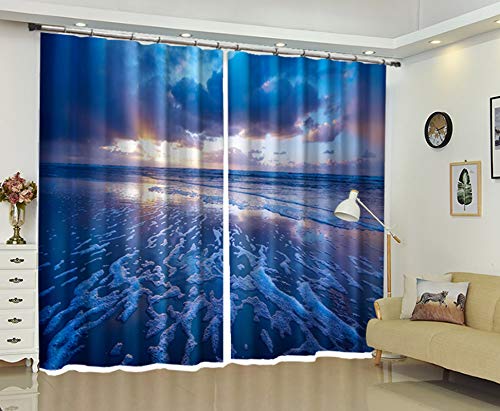 AmDxD 2 paneles de poliéster oscurecimiento cortinas para dormitorio, océano, agua del mar, ventana, cortinas, 250 cm de ancho x 226 cm de alto
