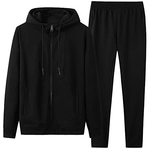 amropi Chandal de Jogging para Hombre Deportivo Chándal con Capucha y Cremallera Conjunto de Ropa 5XL,Negro