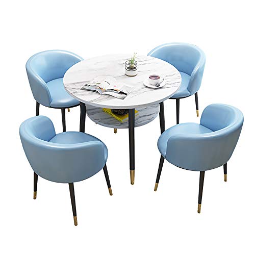 Anmy Juego De Mesa Y Sillas De Comedor La Negociación De Mesa con 4 Sillas Conjuntos De Doble Capa De Mármol Mesa Redonda De Madera Té Sala Café Imitación para Office Salón Comedor Cocina