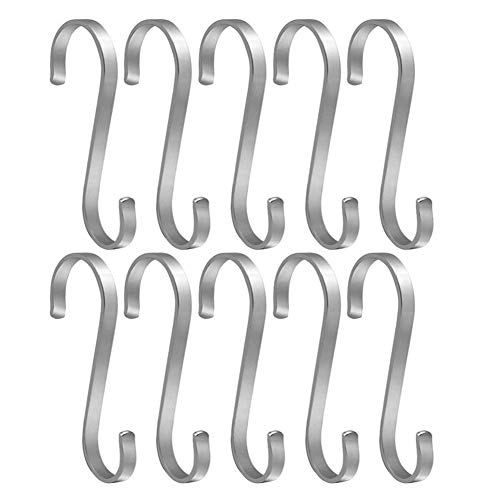 AODOOR 10 ganchos en forma de S de acero inoxidable para cocina, ganchos en forma de S, ganchos de acero inoxidable, ganchos en forma de S para colgar en la puerta, ganchos de metal resistentes