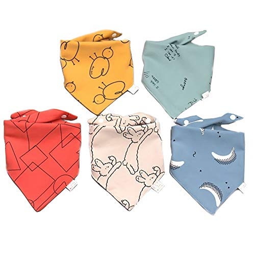 Baberos Bebe Bandana, ZoneYan Bandana Bebe Niña, Baberos para Babas, Bandana Bebe Algodon Organico, Baberos con 2 Ajustables Botón a Presión, 5 Piezas