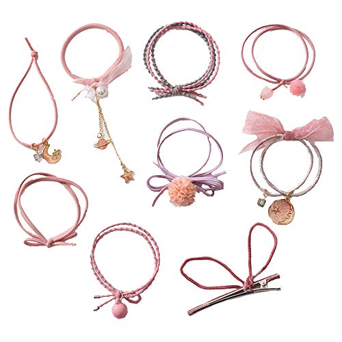 Bandas elásticas para el pelo para mujer, diseño de estrellas y lazos para el pelo, con orejas de conejo, pinzas de pelo multicapa con cuentas de goma, estilo coreano (9 unidades) Bandas elásticas para el pelo para mujer, diseño de estrellas y lazos para el pelo, con orejas de conejo, pinzas de pelo multicapa con cuentas de goma, estilo coreano (9 unidades)