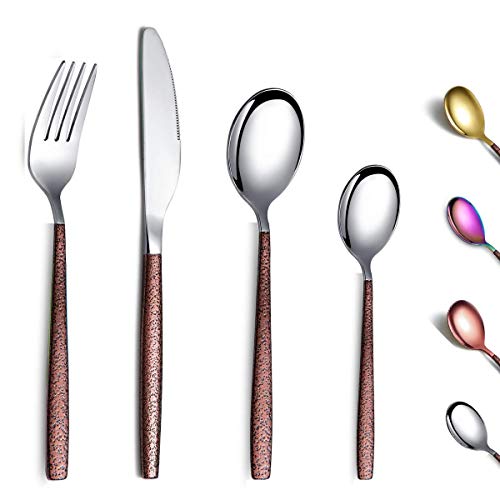 Berglander Juego de cubiertos de 24 piezas con mango de superficie lunar y cabeza dorada brillante con revestimiento de titanio acero inoxidable cuberteria de plata utensilios Servicio para 6 Berglander Juego de cubiertos de 24 piezas con mango de superficie lunar y cabeza dorada brillante con revestimiento de titanio acero inoxidable cuberteria de plata utensilios Servicio para 6