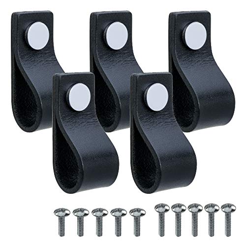 Beslag Design - 5 tiradores de piel "Loop" de color negro, botón cromado – 25 x 65 x 25 mm – Tiradores de cuero para cocina, tirador de armario clásico y moderno diseño escandinavo. Beslag Design - 5 tiradores de piel "Loop" de color negro, botón cromado – 25 x 65 x 25 mm – Tiradores de cuero para cocina, tirador de armario clásico y moderno diseño escandinavo.