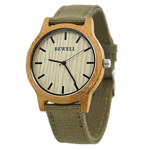 Bewell - Reloj unisex reloj caliente venta bambú bisel reloj con correa de tela de estilo Indie pop
