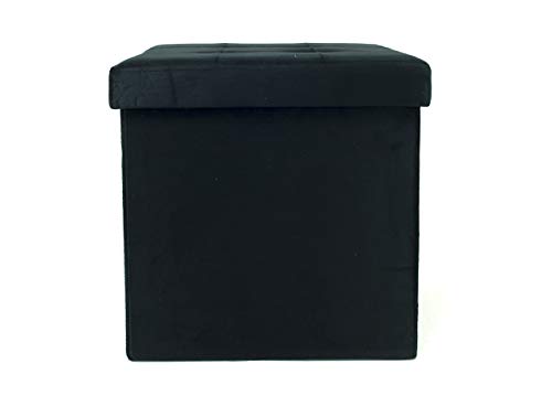 Biancheriaweb - Puf de almacenamiento acolchado plegable, modelo Velvet, color negro, 38 x 38 x 38 cm
