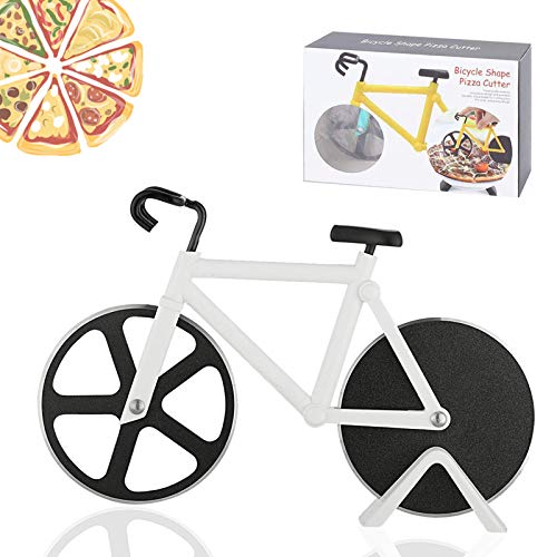 Bicicleta Cortador de Pizza, Antiadherente Cortapizzas con Revestimiento Antiadherente con Soporte ,apto para hogar y cocina (blanco)