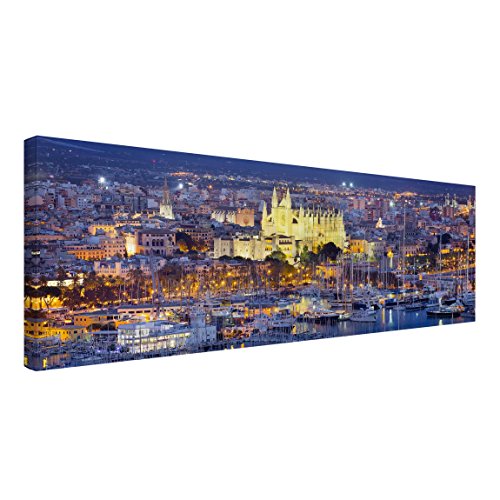 Bilderwelten Cuadro en Lienzo - Palma De Mallorca City Skyline and Harbor - Panorama Apaisado, Cuadros Cuadro Lienzo Cuadro sobre Lienzo Cuadro Moderno Cuadro Decoracion, Tamaño: 60 x 180cm